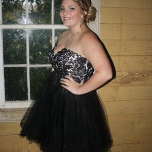 Alyce Paris Black Strapless Lace & Tulle Formal Dress